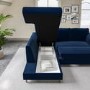 ONLY OPENED - Navy Velvet Left Hand Corner Sofa Bed with Storage - Seats 4 - Boe