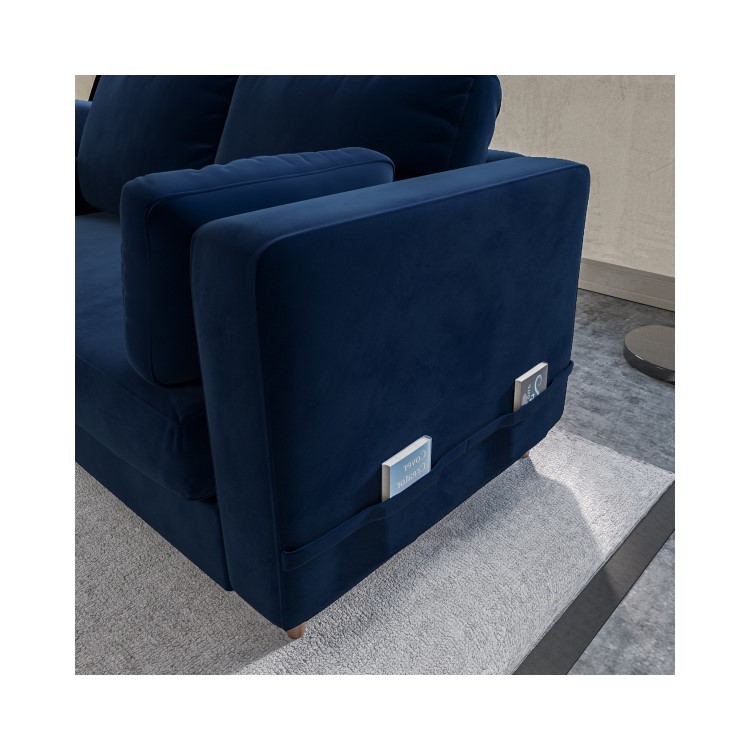 Navy Blue Velvet Left Hand Corner Sofa Bed with Storage - Seats 4 - Boe