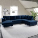 BOE007 Navy Blue Velvet U-Shaped Right Hand Facing Sofa Bed with Storage - Seats 6 - Boe