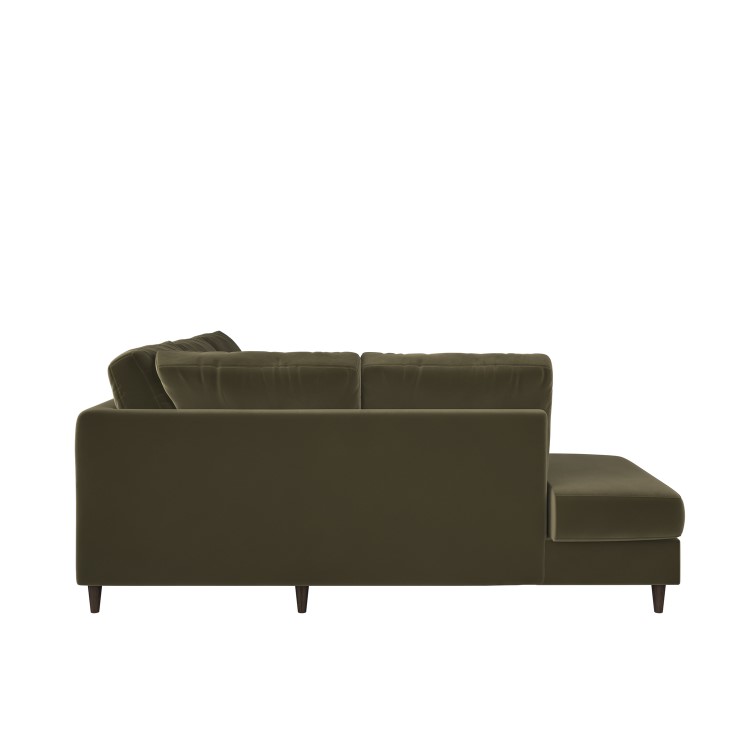 Khaki Green Velvet Left Hand Corner Sofa Bed with Storage - Seats 4 - Boe