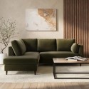 BOE008 Khaki Green Velvet Left Hand Corner Sofa Bed with Storage - Seats 4 - Boe