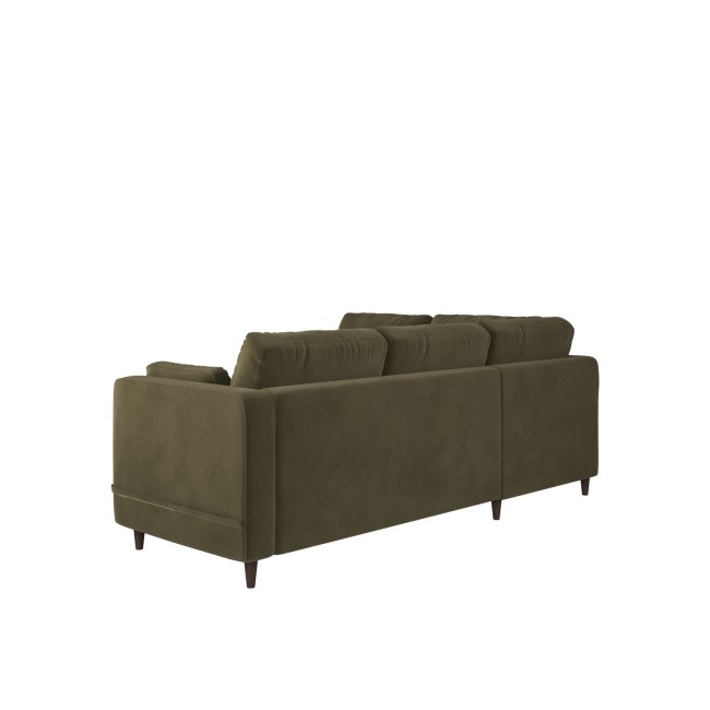 Khaki Green Velvet Left Hand Corner Sofa Bed with Storage - Seats 4 - Boe