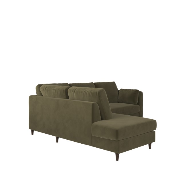 Khaki Green Velvet Left Hand Corner Sofa Bed with Storage - Seats 4 - Boe