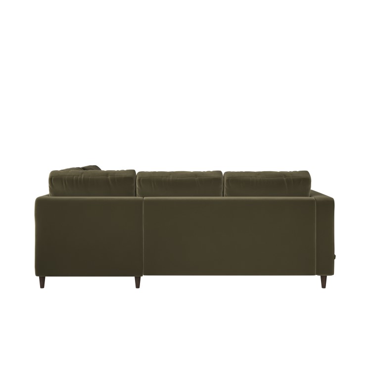 Khaki Green Velvet Right Hand Corner Sofa Bed with Storage - Seats 4 - Boe