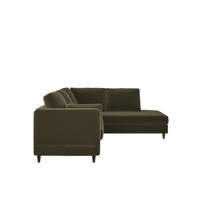 Khaki Green Velvet Right Hand Corner Sofa Bed with Storage - Seats 4 - Boe