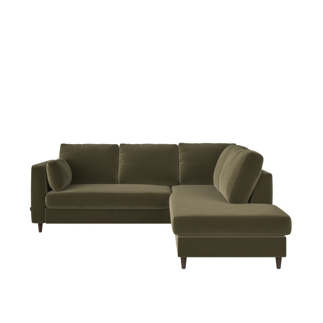 Khaki Green Velvet Right Hand Corner Sofa Bed with Storage - Seats 4 - Boe