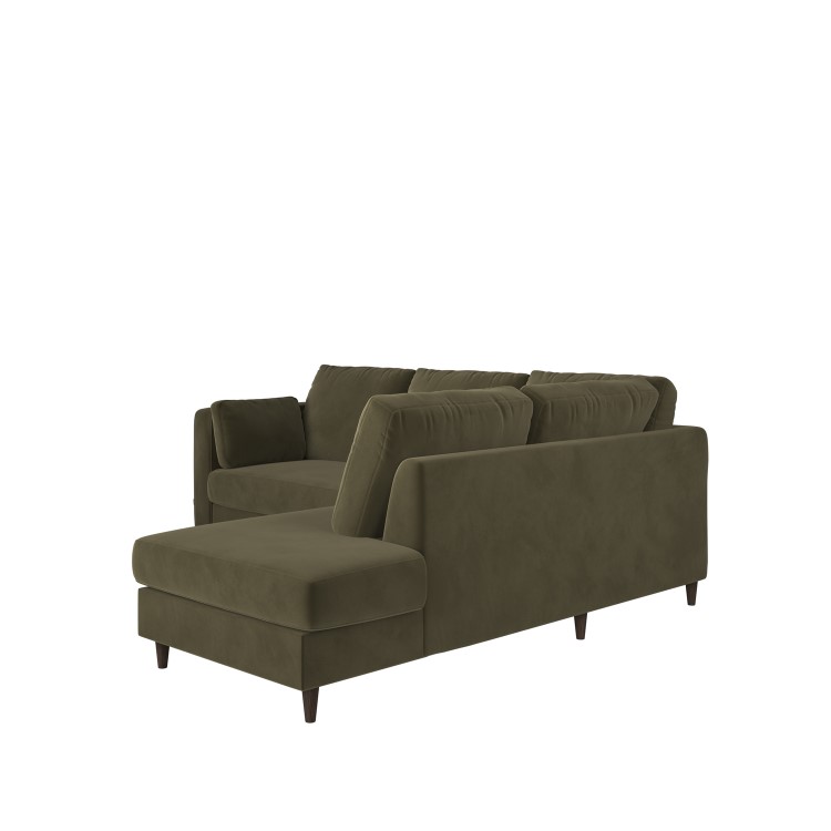 Khaki Green Velvet Right Hand Corner Sofa Bed with Storage - Seats 4 - Boe