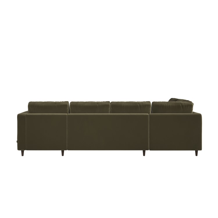 Khaki Green Velvet U-Shaped Left Hand Sofa Bed with Storage - Seats 6 - Boe