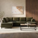 BOE010 6 Seater Pull-Out U-Shape Sofa Bed with Storage in Olive Green Velvet - Boe