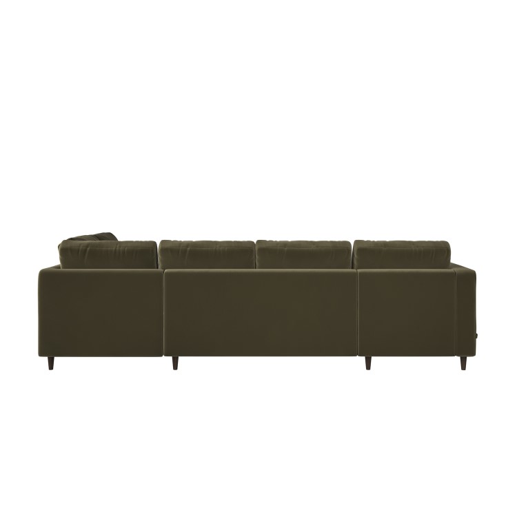 Khaki Green Velvet U-Shaped Right Hand Sofa Bed with Storage - Seats 6 - Boe