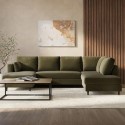 BOE011 Khaki Green Velvet U-Shaped Right Hand Sofa Bed with Storage - Seats 6 - Boe