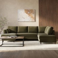Khaki Green Velvet U-Shaped Right Hand Sofa Bed with Storage - Seats 6 - Boe Khaki Green Velvet U-Shaped Right Hand Sofa Bed with Storage - Seats 6 - Boe