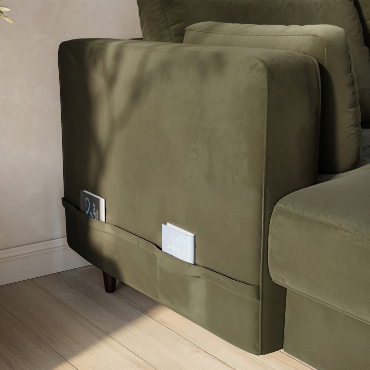 Khaki Green Velvet U-Shaped Right Hand Sofa Bed with Storage - Seats 6 - Boe