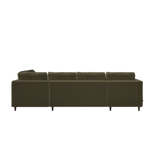 Khaki Green Velvet U-Shaped Right Hand Sofa Bed with Storage - Seats 6 - Boe