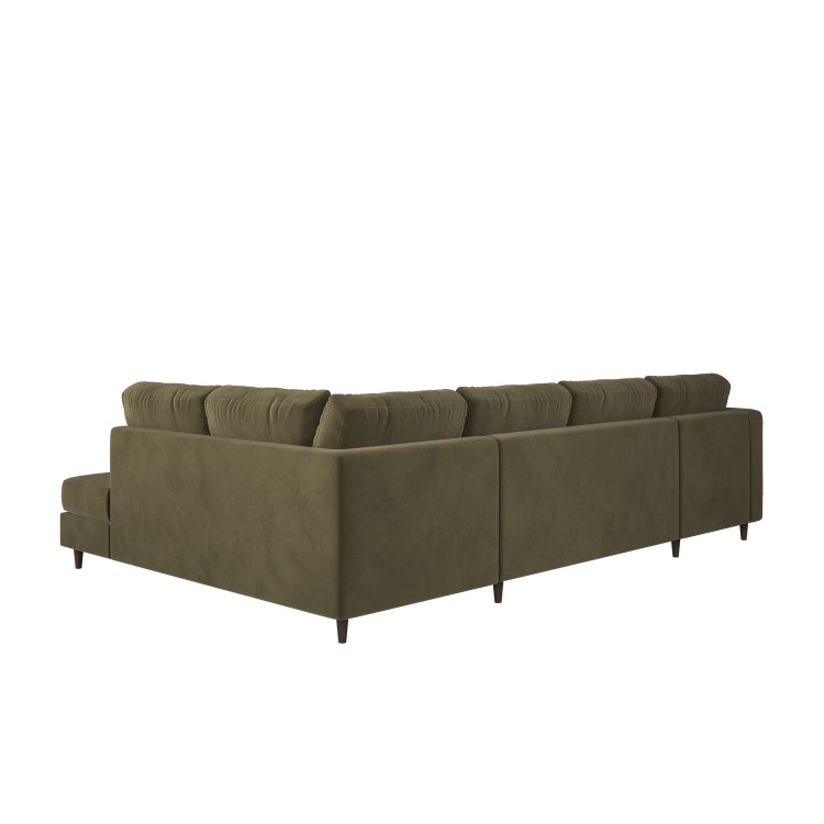 Khaki Green Velvet U-Shaped Right Hand Sofa Bed with Storage - Seats 6 - Boe