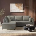 BOE012 Grey Velvet Left Hand Corner Sofa Bed with Storage - Seats 4 - Boe