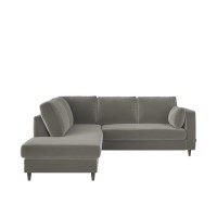 Grey Velvet Left Hand Corner Sofa Bed with Storage - Seats 4 - Boe