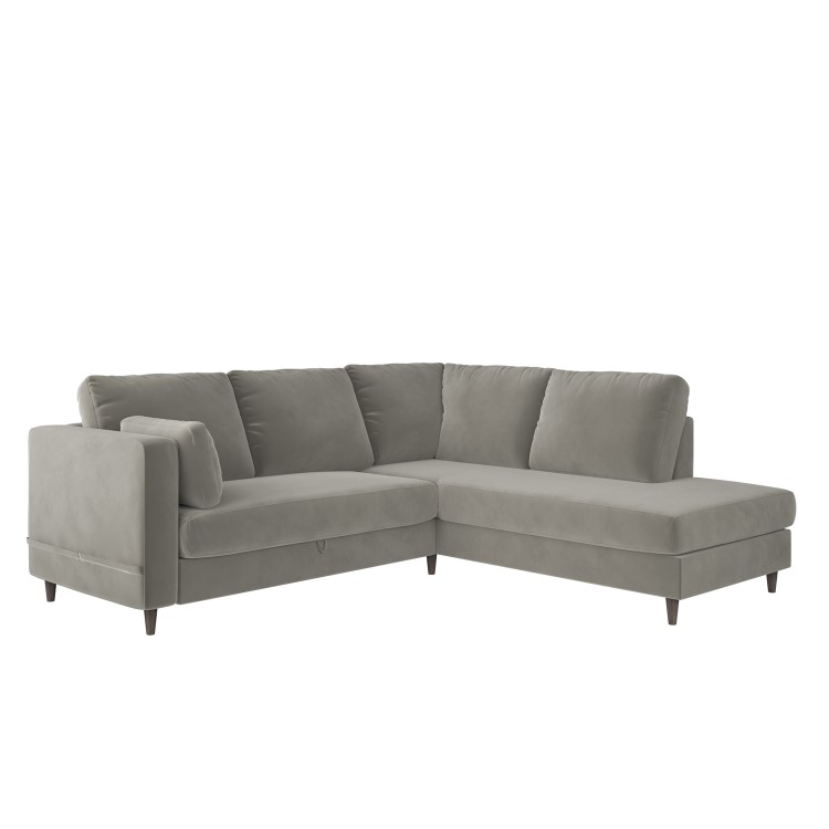 Grey Velvet Right Hand Corner Sofa Bed with Storage - Seats 4 - Boe