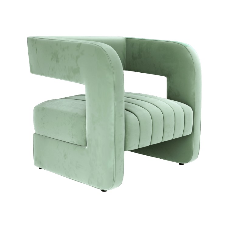 Sage Green Art Deco Armchair with Ribbed Detail - Boni