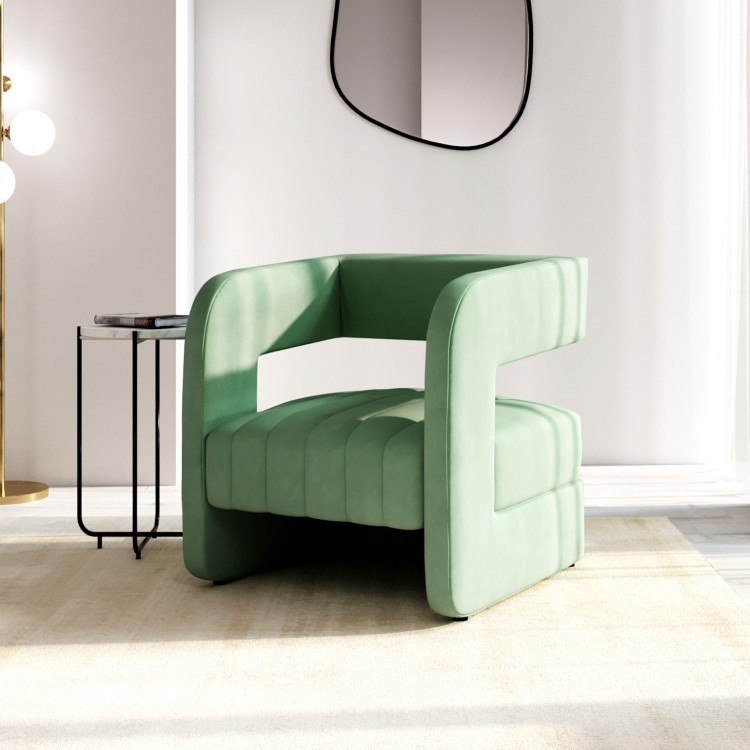 Sage Green Art Deco Armchair with Ribbed Detail - Boni