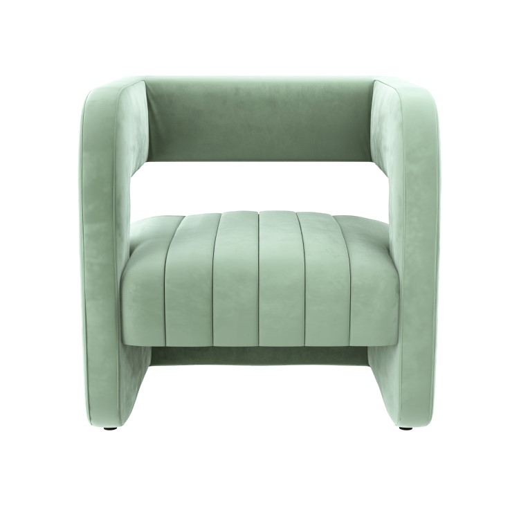 Sage Green Art Deco Armchair with Ribbed Detail - Boni