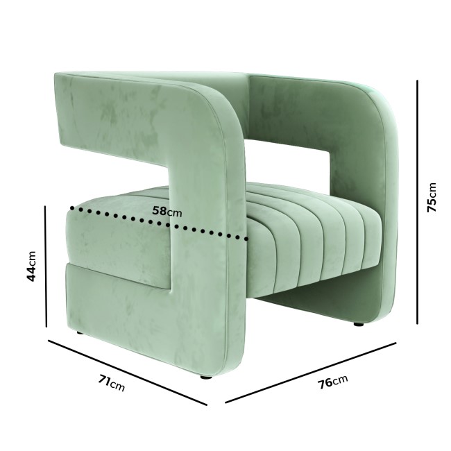 GRADE A1 - Sage Green Art Deco Armchair with Ribbed Detail - Boni