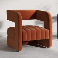 GRADE A1 - Orange Velvet Armchair with Ribbed Detail - Boni