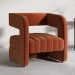 GRADE A1 - Orange Velvet Armchair with Ribbed Detail - Boni