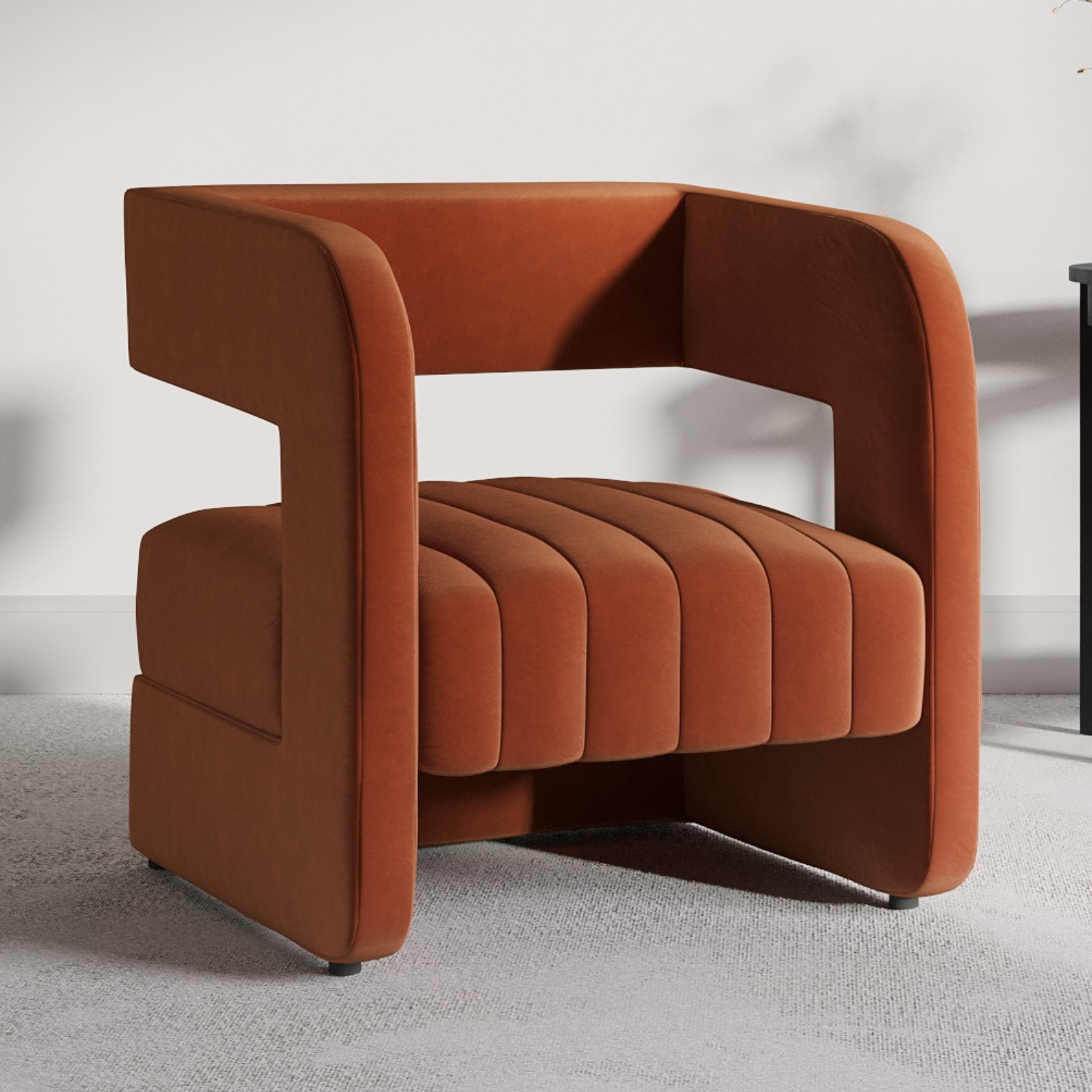 Photo of Orange velvet armchair with ribbed detail - boni