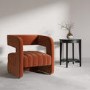 Orange Velvet Armchair with Ribbed Detail - Boni