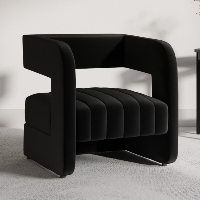 ALMOST PERFECT - Black Velvet Accent Chair with Ribbed Detail - Boni