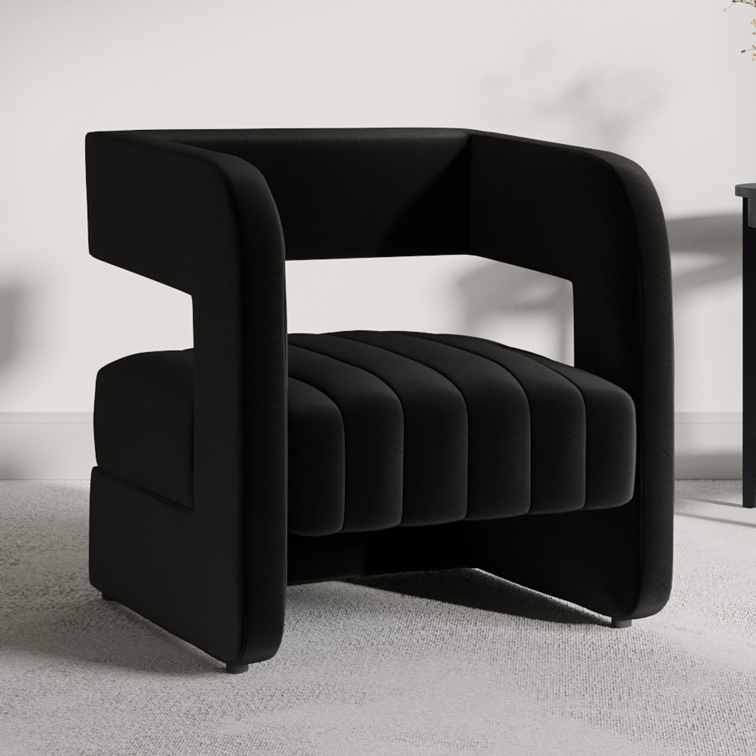 Photo of Black velvet armchair with ribbed detail - boni