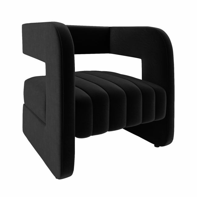 ALMOST PERFECT - Black Velvet Accent Chair with Ribbed Detail - Boni