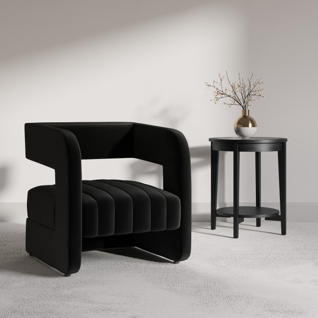 ALMOST PERFECT - Black Velvet Accent Chair with Ribbed Detail - Boni