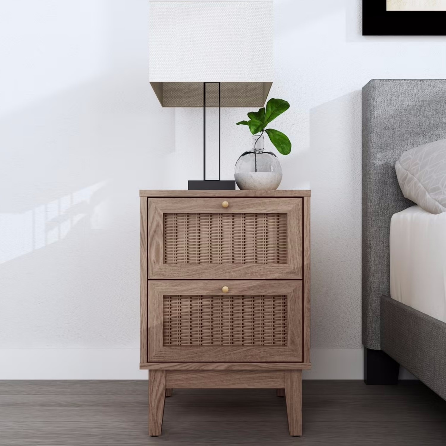 Photo of Rattan 2 drawer bedside table - bordeaux - lpd