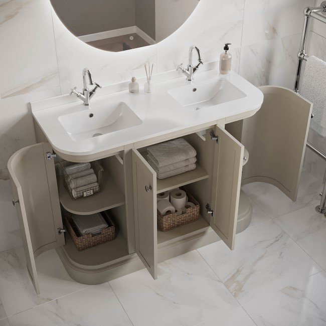 1200mm Beige Curved Freestanding Double Vanity Unit with Basin - Bowland