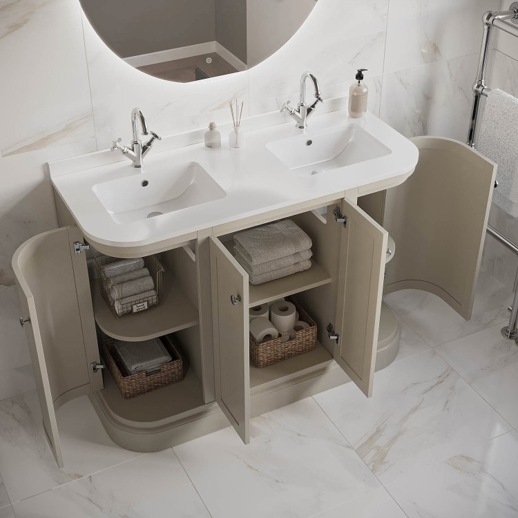 1200mm Beige Curved Freestanding Double Vanity Unit with Basin - Bowland