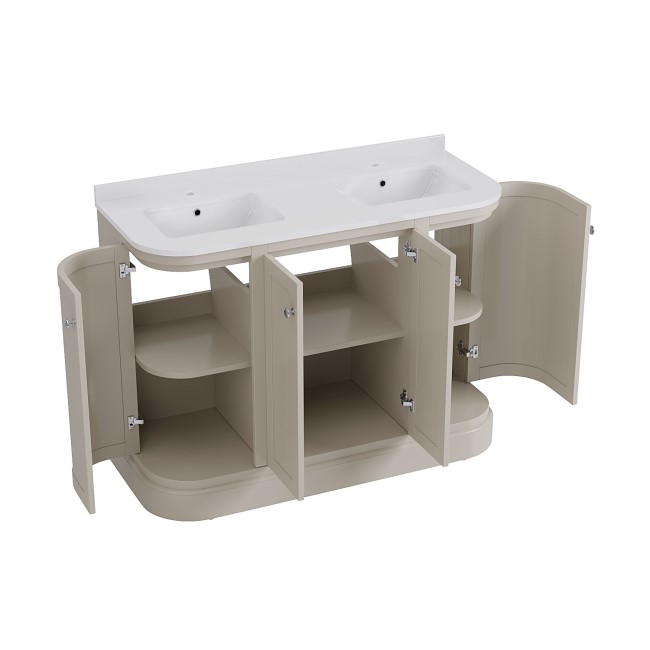 1200mm Beige Curved Freestanding Double Vanity Unit with Basin - Bowland