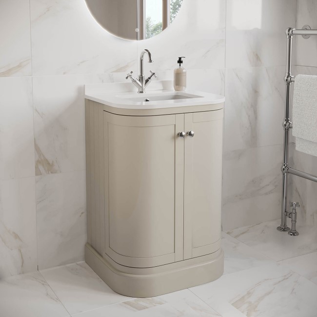 600mm Beige Curved Freestanding Vanity Unit with Basin - Bowland