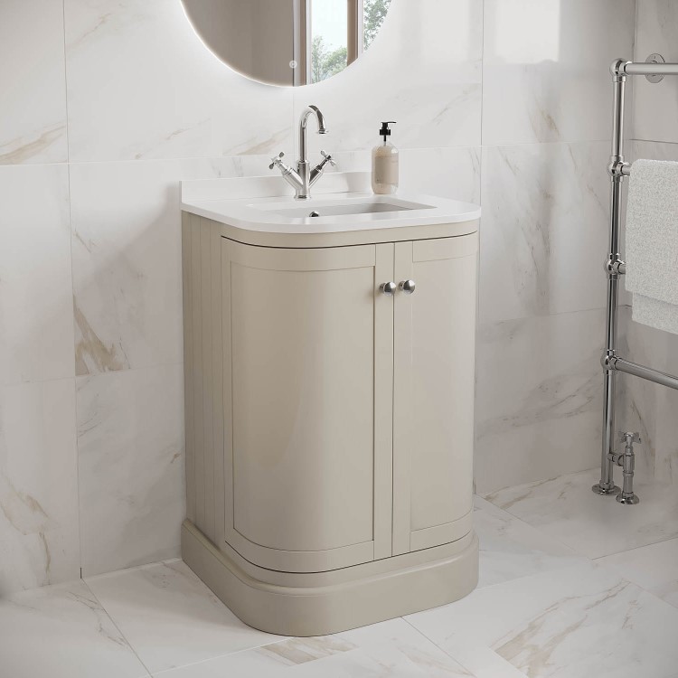 600mm Beige Curved Freestanding Vanity Unit with Basin - Bowland