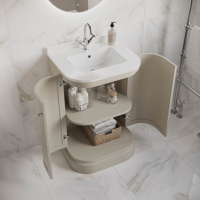 600mm Beige Curved Freestanding Vanity Unit with Basin - Bowland