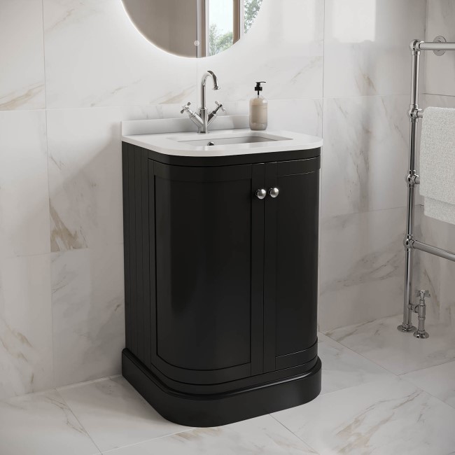 600mm Black Curved Freestanding Vanity Unit with Basin - Bowland 