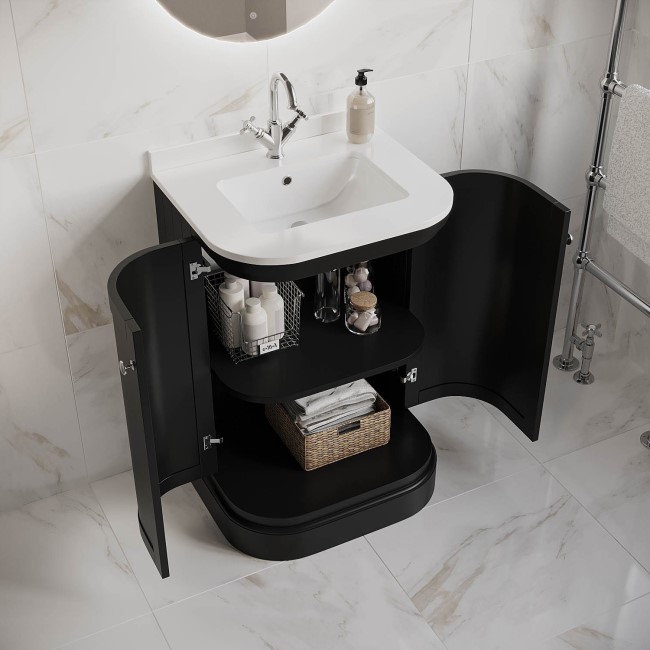 600mm Black Curved Freestanding Vanity Unit with Basin - Bowland 