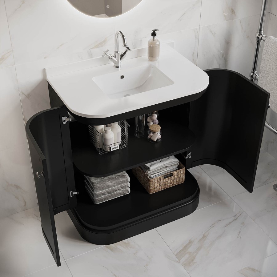 800mm Black Curved Freestanding Vanity Unit with Basin - Bowland