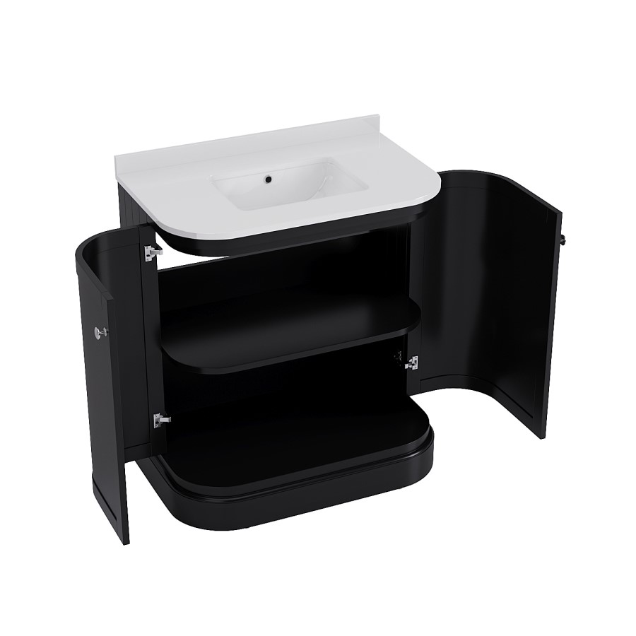 800mm Black Curved Freestanding Vanity Unit with Basin - Bowland