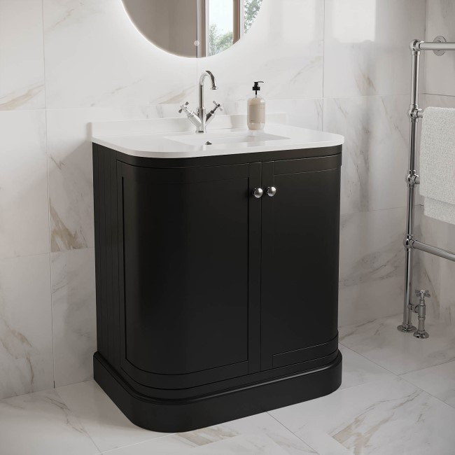 800mm Black Curved Freestanding Vanity Unit with Basin - Bowland 