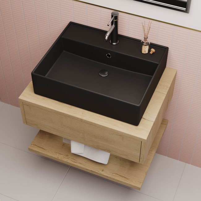 Matt Black Square Countertop Basin 497mm - Bowen