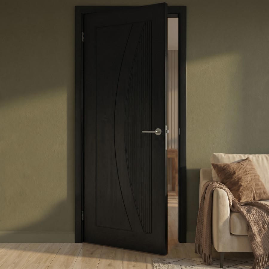Internal Black Door with Reeded Panel - Pre-Finished - 1981 x 686 x 35mm - Salerno - XL Joinery