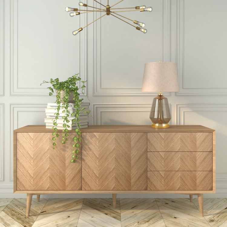 GRADE A1 - Large Solid Oak Chevron Sideboard - Briana