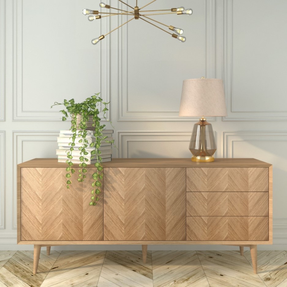 GRADE A1 Large Solid Oak Chevron Sideboard Briana Furniture123